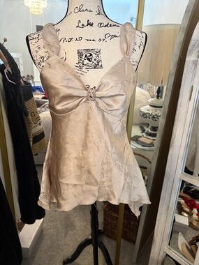 Byer California Champagne Silk Bow-Front Spaghetti Strap Tank